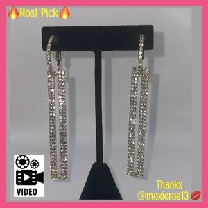 🌹HostPick🌹Stunning Silver Geometric Rectangle Bling Drop Earrings NWT - 3.5”